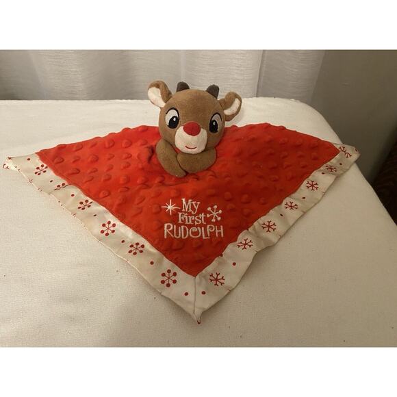 Rudolph Red Nosed Reindeer Lovey Rattle Security Blanket MY FIRST RUDOLPH 12x12 - Picture 9 of 10